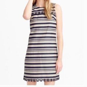 J Crew Navy Striped with Scalloped Hem Mini Dress Preppy Classic